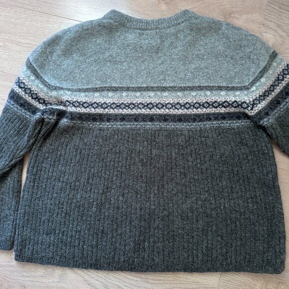 100% Wool Nordic Fair Isle Ski Sweater sz L - Charcoal - Picture 5 of 11